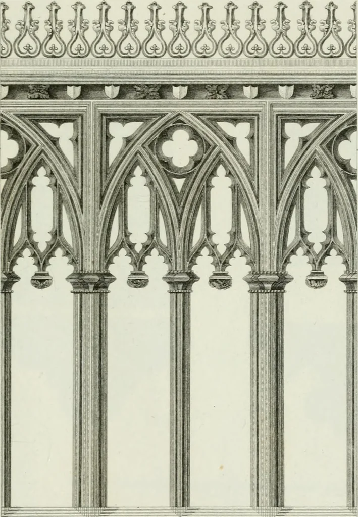 An illustration from History and antiquities of the cathedral churches of Great Britain : illustrated with a series of highly-finished engravings, exhibiting general and particular views, ground plans, and all the architectural features and ornaments in the various styles of building used in our ecclesiastical edifices, 1814, leaf 328