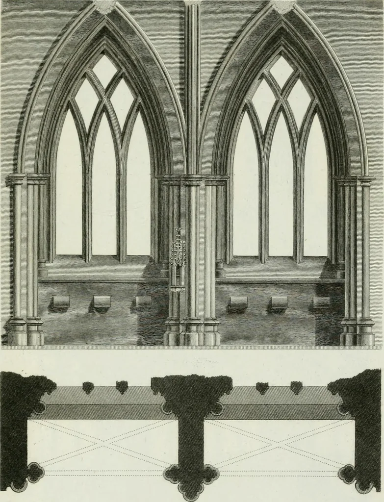 An illustration from History and antiquities of the cathedral churches of Great Britain : illustrated with a series of highly-finished engravings, exhibiting general and particular views, ground plans, and all the architectural features and ornaments in the various styles of building used in our ecclesiastical edifices, 1814, leaf 332