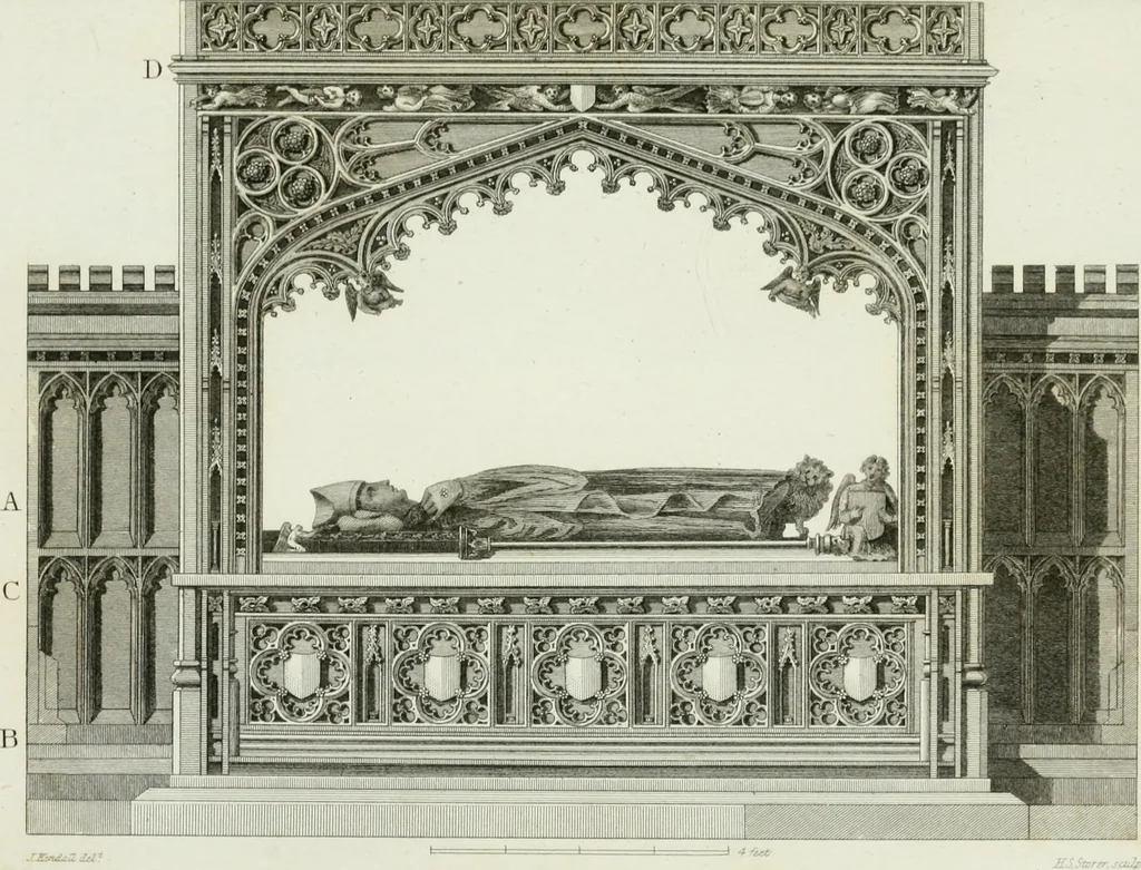 An illustration from History and antiquities of the cathedral churches of Great Britain : illustrated with a series of highly-finished engravings, exhibiting general and particular views, ground plans, and all the architectural features and ornaments in the various styles of building used in our ecclesiastical edifices, 1814, leaf 338