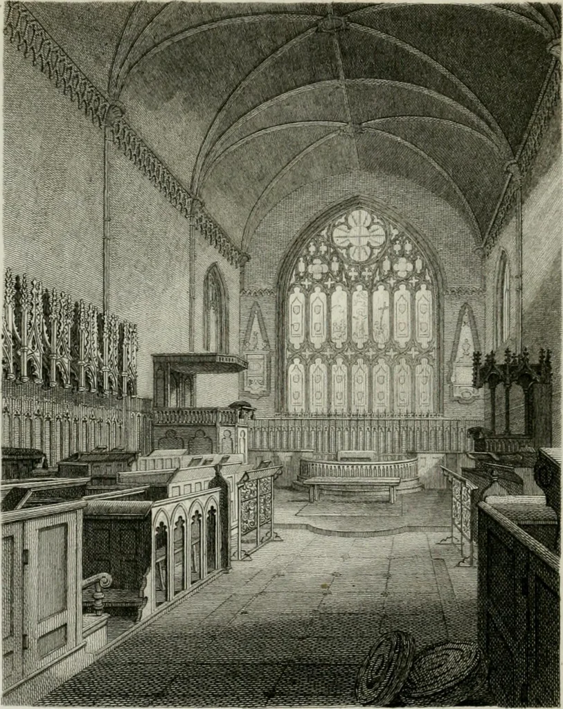 An illustration from History and antiquities of the cathedral churches of Great Britain : illustrated with a series of highly-finished engravings, exhibiting general and particular views, ground plans, and all the architectural features and ornaments in the various styles of building used in our ecclesiastical edifices, 1814, leaf 37