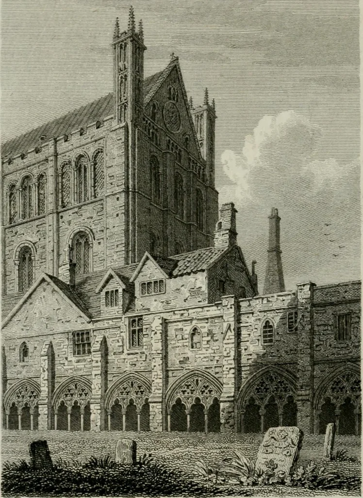 An illustration from History and antiquities of the cathedral churches of Great Britain : illustrated with a series of highly-finished engravings, exhibiting general and particular views, ground plans, and all the architectural features and ornaments in the various styles of building used in our ecclesiastical edifices, 1814, leaf 63