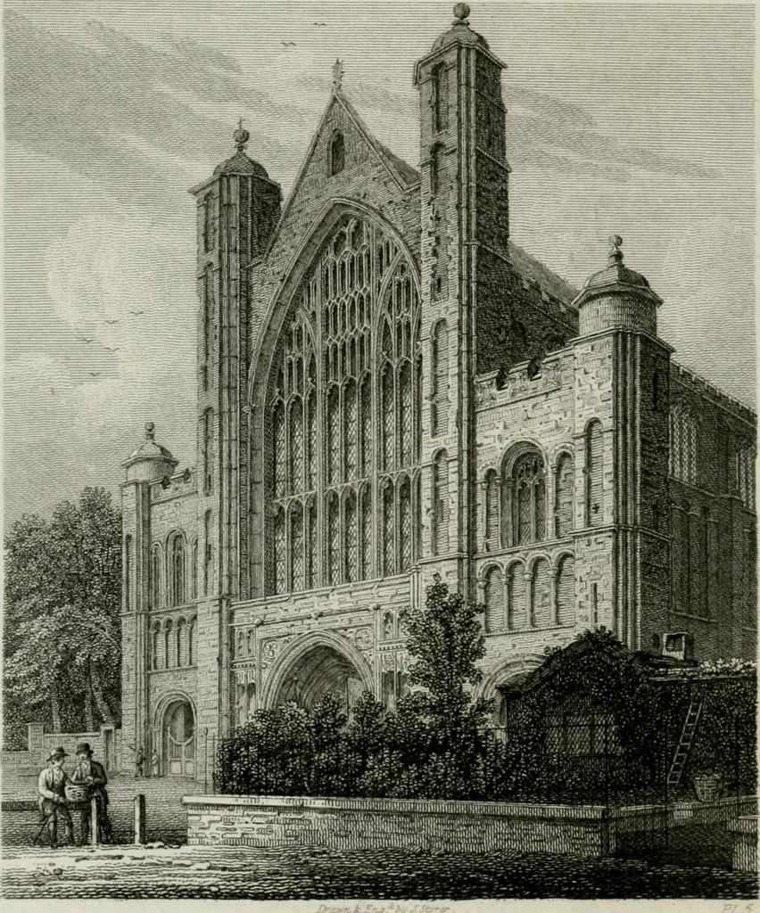 An illustration from History and antiquities of the cathedral churches of Great Britain : illustrated with a series of highly-finished engravings, exhibiting general and particular views, ground plans, and all the architectural features and ornaments in the various styles of building used in our ecclesiastical edifices, 1814, leaf 71