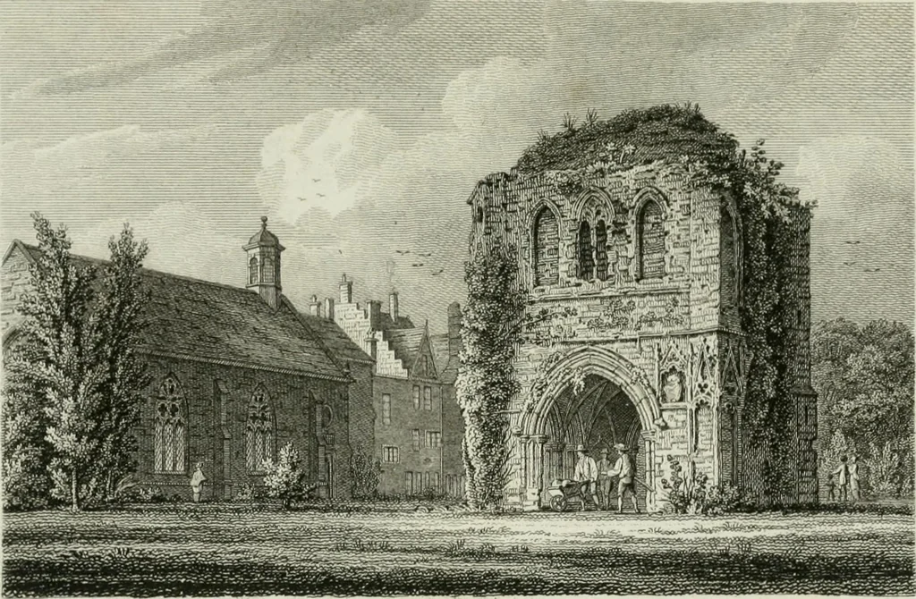 An illustration from History and antiquities of the cathedral churches of Great Britain : illustrated with a series of highly-finished engravings, exhibiting general and particular views, ground plans, and all the architectural features and ornaments in the various styles of building used in our ecclesiastical edifices, 1814, leaf 76