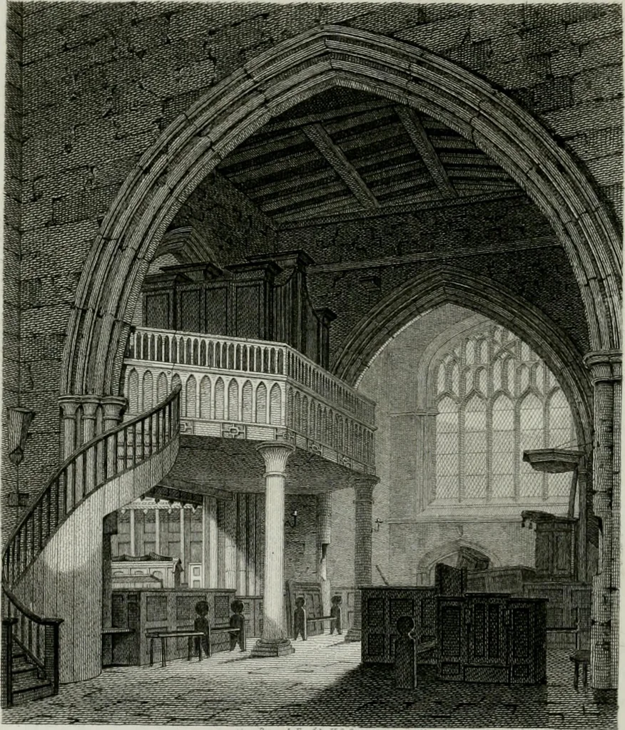 An illustration from History and antiquities of the cathedral churches of Great Britain : illustrated with a series of highly-finished engravings, exhibiting general and particular views, ground plans, and all the architectural features and ornaments in the various styles of building used in our ecclesiastical edifices, 1814, leaf 97