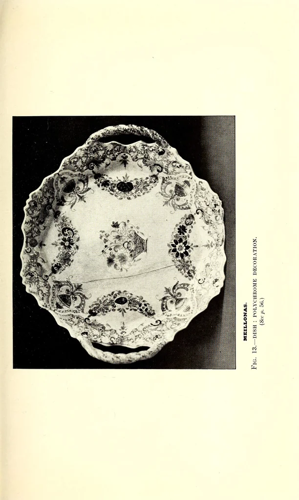 An illustration from A history and description of the old French faïence, with an account of the revival of faïence painting in France, by M. L. Solon; with a preface by William Burton. Containing twenty-four plates in colours, together with reproductions of marks and numerous illustrations, 1903, leaf 135