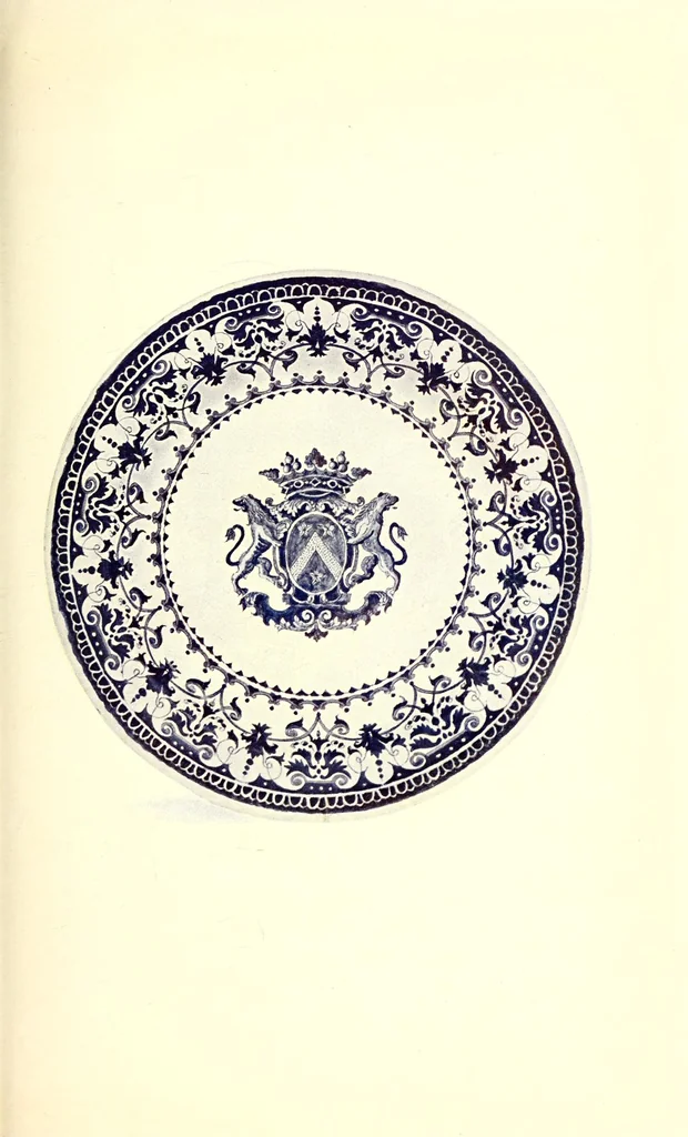 An illustration from A history and description of the old French faïence, with an account of the revival of faïence painting in France, by M. L. Solon; with a preface by William Burton. Containing twenty-four plates in colours, together with reproductions of marks and numerous illustrations, 1903, leaf 217