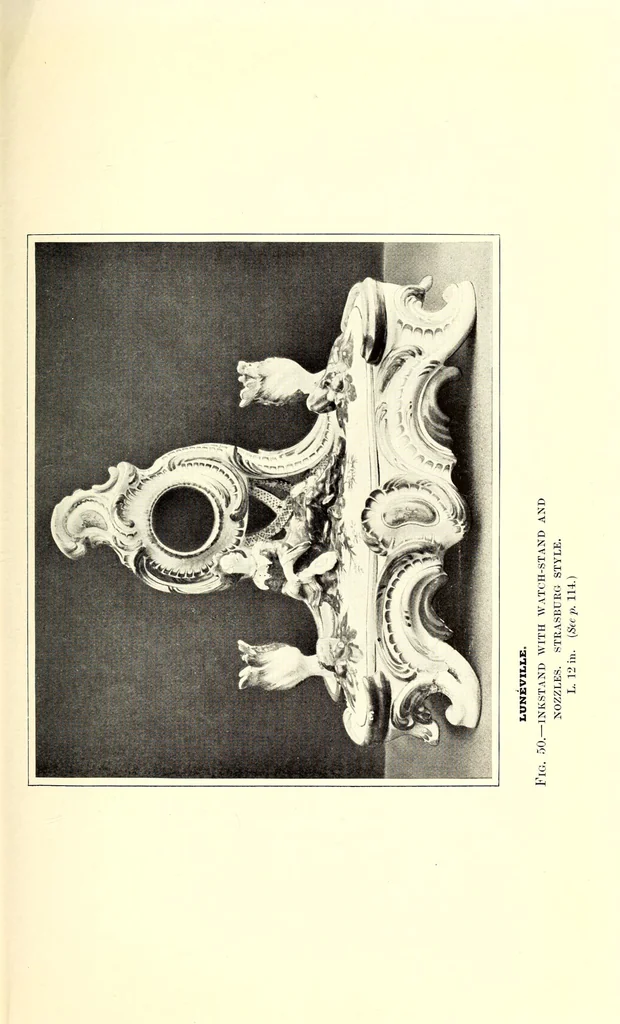 An illustration from A history and description of the old French faïence, with an account of the revival of faïence painting in France, by M. L. Solon; with a preface by William Burton. Containing twenty-four plates in colours, together with reproductions of marks and numerous illustrations, 1903, leaf 319