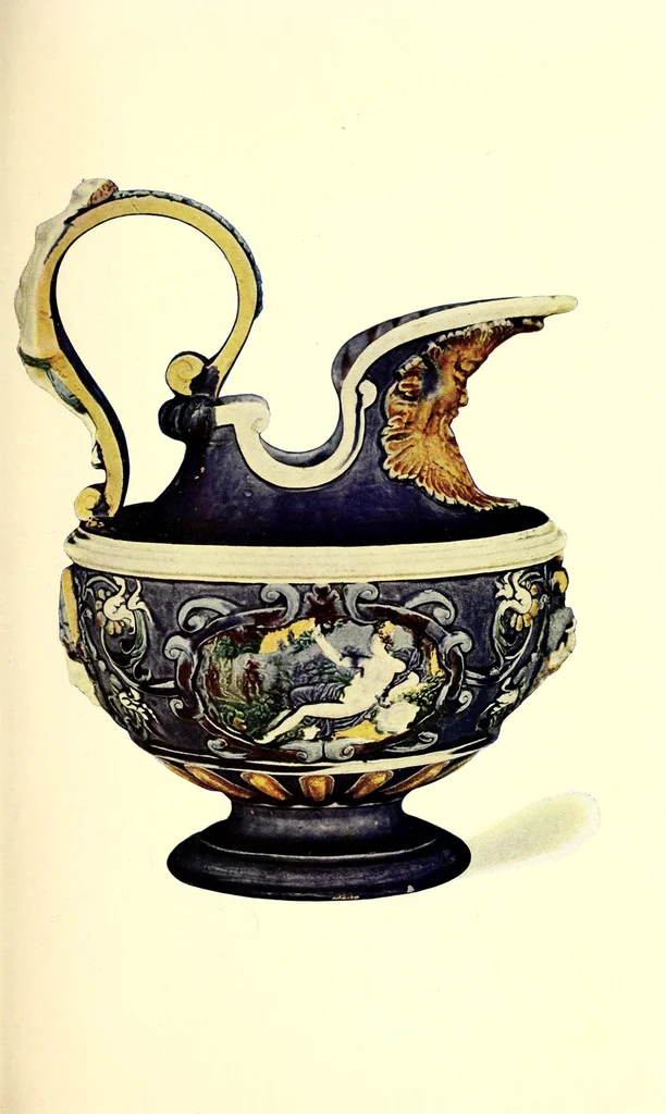 An illustration from A history and description of the old French faïence, with an account of the revival of faïence painting in France, by M. L. Solon; with a preface by William Burton. Containing twenty-four plates in colours, together with reproductions of marks and numerous illustrations, 1903, leaf 69
