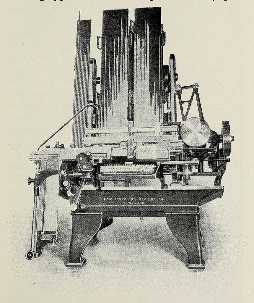 An illustration from History of composing machines; a complete record of the art of composing type by machinery ... also lists of patents on composing machines, American and British, chronologically arranged, 1904, leaf 63