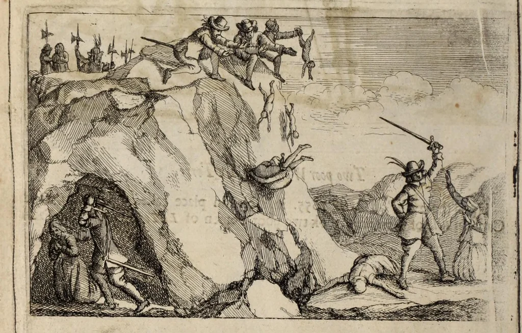 An illustration from The history of the Evangelical churches of the valleys of Piemont : containing a most exact geographical description of the place, and a faithfull account of the doctrine, life, and persecutions of the ancient inhabitants ; Together, with a most naked and punctual relation of the late bloudy massacre, 1655 ; And a narrative of all the following transactions, to the year of Our Lord, 1658 .., 1658, leaf 428