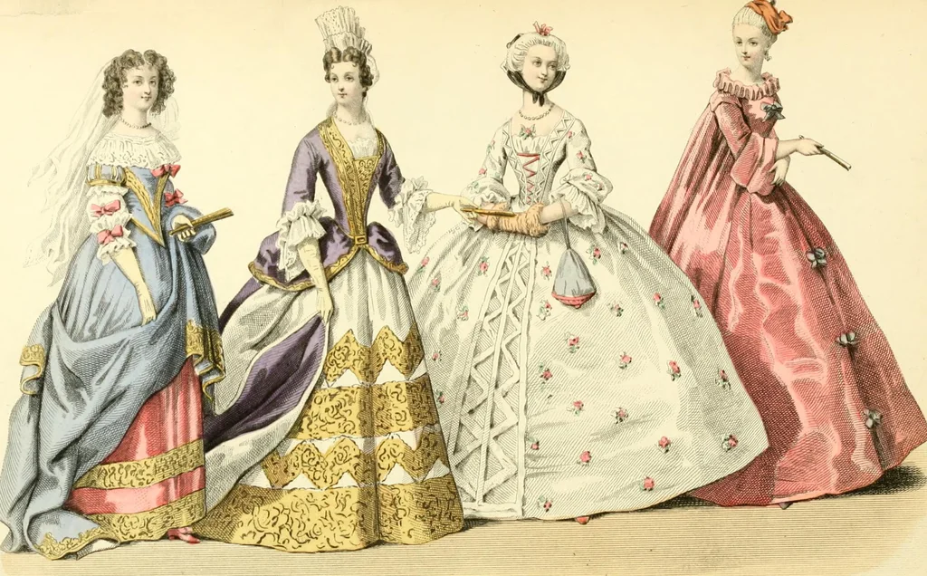 An illustration from The history of fashion in France, or, The dress of women from the Gallo-Roman period to the present time, 1882, leaf 165