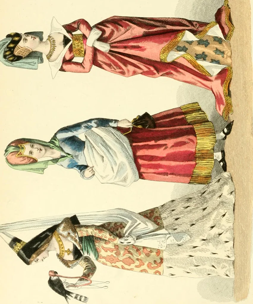 An illustration from The history of fashion in France, or, The dress of women from the Gallo-Roman period to the present time, 1882, leaf 77