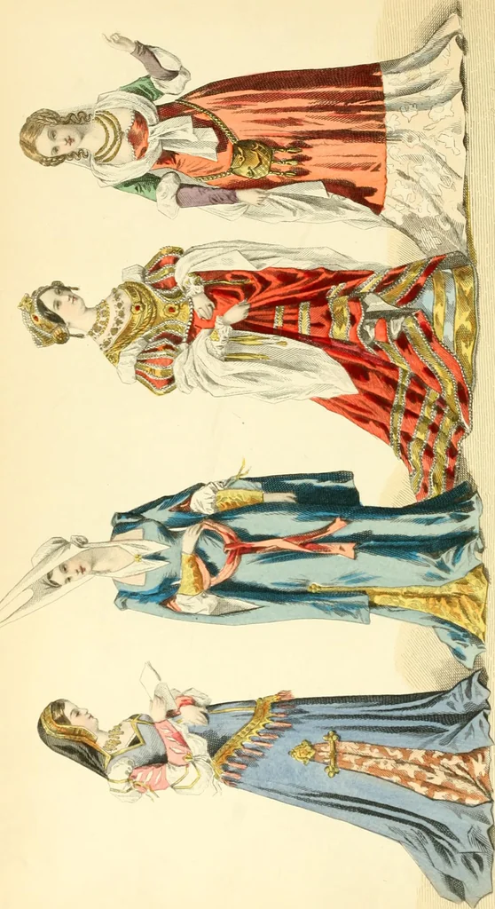 An illustration from The history of fashion in France, or, The dress of women from the Gallo-Roman period to the present time, 1882, leaf 89