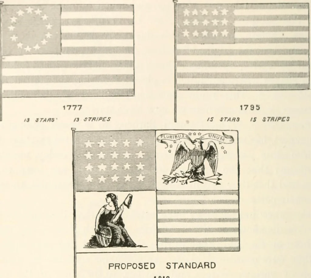 An illustration from History of the flag of the United States of America : and of the naval and yacht-club signals, seals, and arms, and principal national songs of the United States, with a chronicle of the symbols, standards, banners, and flags of ancient and modern nations, 1894, leaf 281