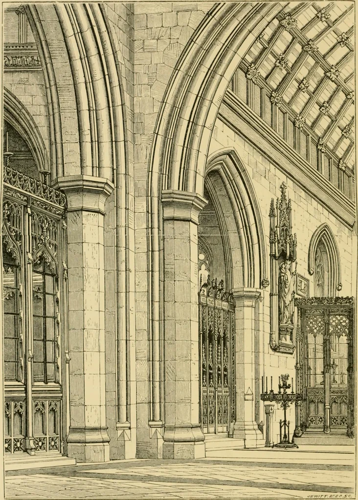 An illustration from A history of the Gothic revival : an attempt to show how the taste for mediæval architecture, which lingered in England during the two last centuries, has since been encouraged and developed, 1872, leaf 197