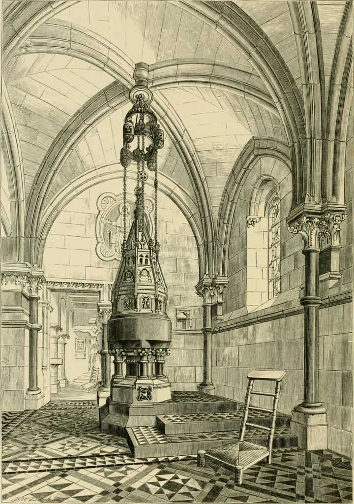 An illustration from A history of the Gothic revival : an attempt to show how the taste for mediæval architecture, which lingered in England during the two last centuries, has since been encouraged and developed, 1872, leaf 385