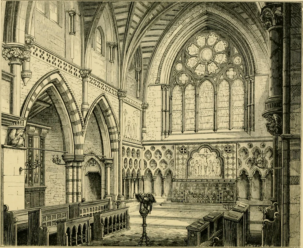 An illustration from A history of the Gothic revival : an attempt to show how the taste for mediæval architecture, which lingered in England during the two last centuries, has since been encouraged and developed, 1872, leaf 393