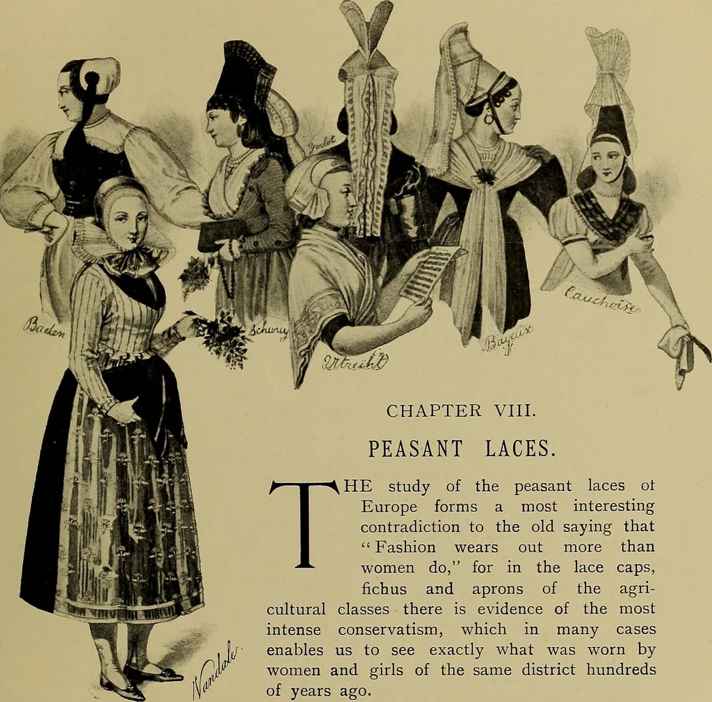An illustration from A history of hand-made lace : Dealing with the origin of lace, the growth of the great lace centres, the mode of manufacture, the methods of distinguishing and the care of various kinds of lace ..., 1900, leaf 104