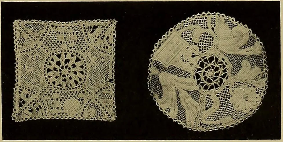 An illustration from A history of hand-made lace : Dealing with the origin of lace, the growth of the great lace centres, the mode of manufacture, the methods of distinguishing and the care of various kinds of lace ..., 1900, leaf 122