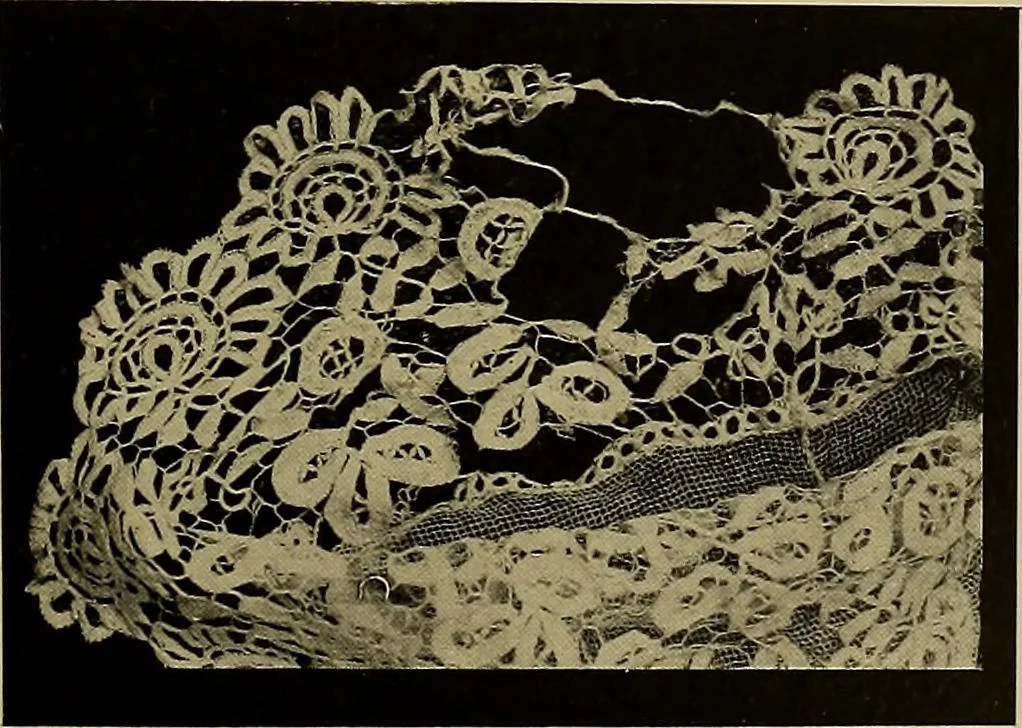 An illustration from A history of hand-made lace : Dealing with the origin of lace, the growth of the great lace centres, the mode of manufacture, the methods of distinguishing and the care of various kinds of lace ..., 1900, leaf 124