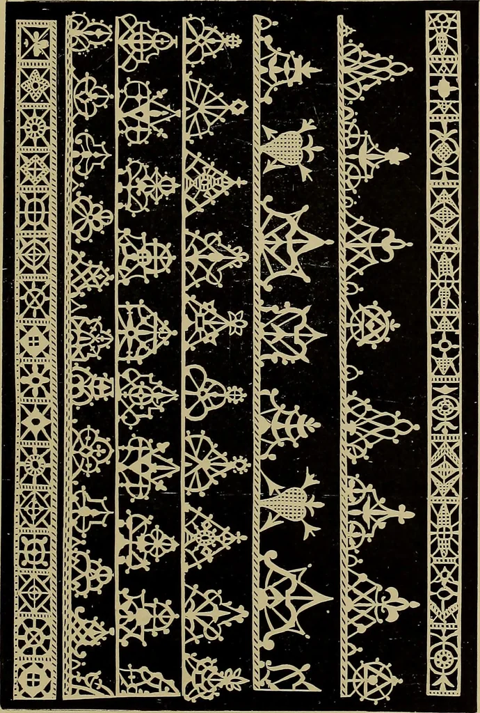 An illustration from A history of hand-made lace : Dealing with the origin of lace, the growth of the great lace centres, the mode of manufacture, the methods of distinguishing and the care of various kinds of lace ..., 1900, leaf 134