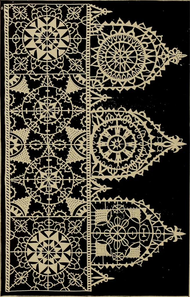 An illustration from A history of hand-made lace : Dealing with the origin of lace, the growth of the great lace centres, the mode of manufacture, the methods of distinguishing and the care of various kinds of lace ..., 1900, leaf 135