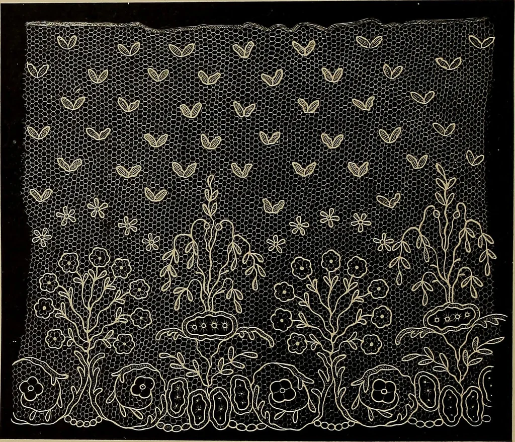 An illustration from A history of hand-made lace : Dealing with the origin of lace, the growth of the great lace centres, the mode of manufacture, the methods of distinguishing and the care of various kinds of lace ..., 1900, leaf 171