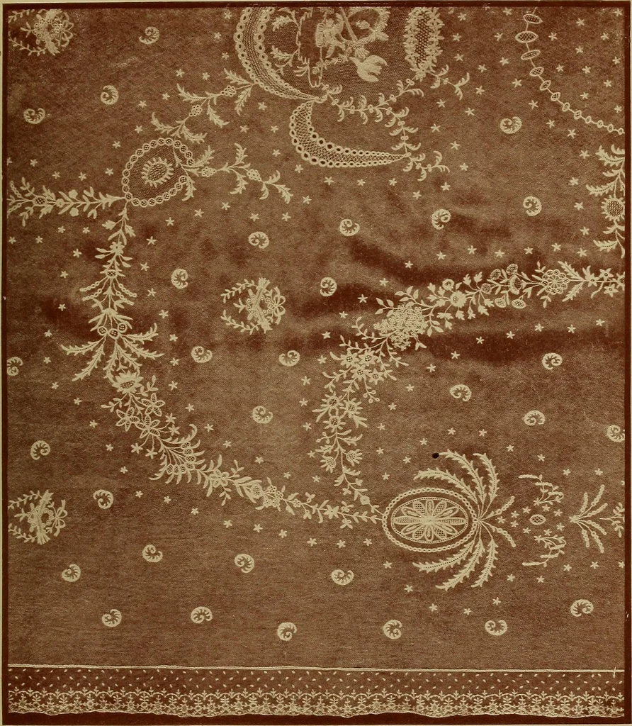 An illustration from A history of hand-made lace : Dealing with the origin of lace, the growth of the great lace centres, the mode of manufacture, the methods of distinguishing and the care of various kinds of lace ..., 1900, leaf 172