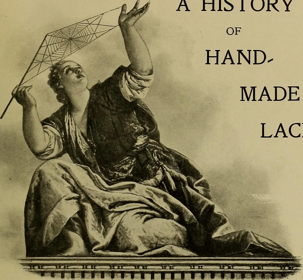 An illustration from A history of hand-made lace : Dealing with the origin of lace, the growth of the great lace centres, the mode of manufacture, the methods of distinguishing and the care of various kinds of lace ..., 1900, leaf 18