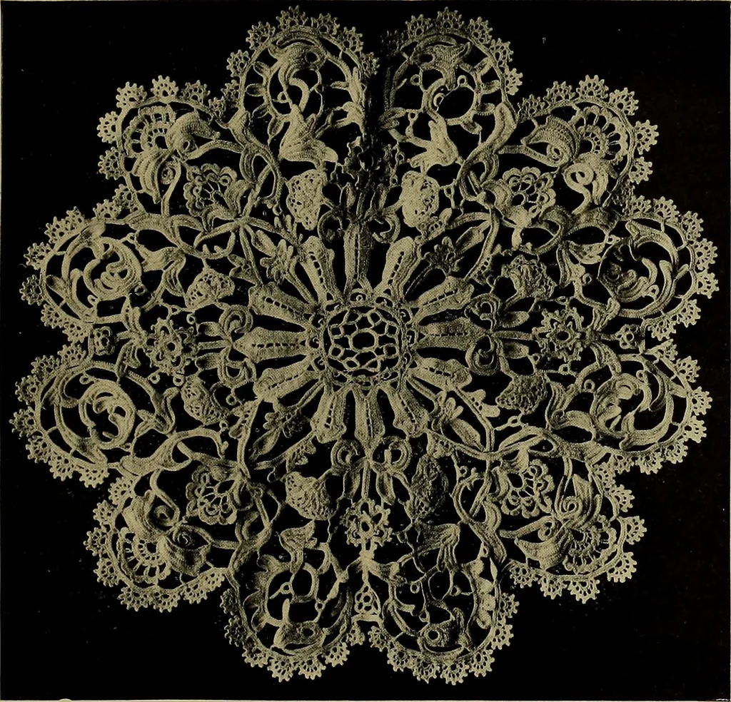 An illustration from A history of hand-made lace : Dealing with the origin of lace, the growth of the great lace centres, the mode of manufacture, the methods of distinguishing and the care of various kinds of lace ..., 1900, leaf 184