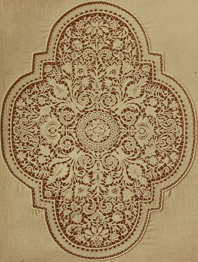 An illustration from A history of hand-made lace : Dealing with the origin of lace, the growth of the great lace centres, the mode of manufacture, the methods of distinguishing and the care of various kinds of lace ..., 1900, leaf 186