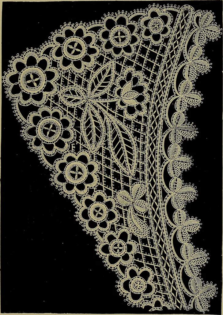 An illustration from A history of hand-made lace : Dealing with the origin of lace, the growth of the great lace centres, the mode of manufacture, the methods of distinguishing and the care of various kinds of lace ..., 1900, leaf 218