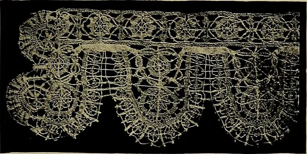 An illustration from A history of hand-made lace : Dealing with the origin of lace, the growth of the great lace centres, the mode of manufacture, the methods of distinguishing and the care of various kinds of lace ..., 1900, leaf 222