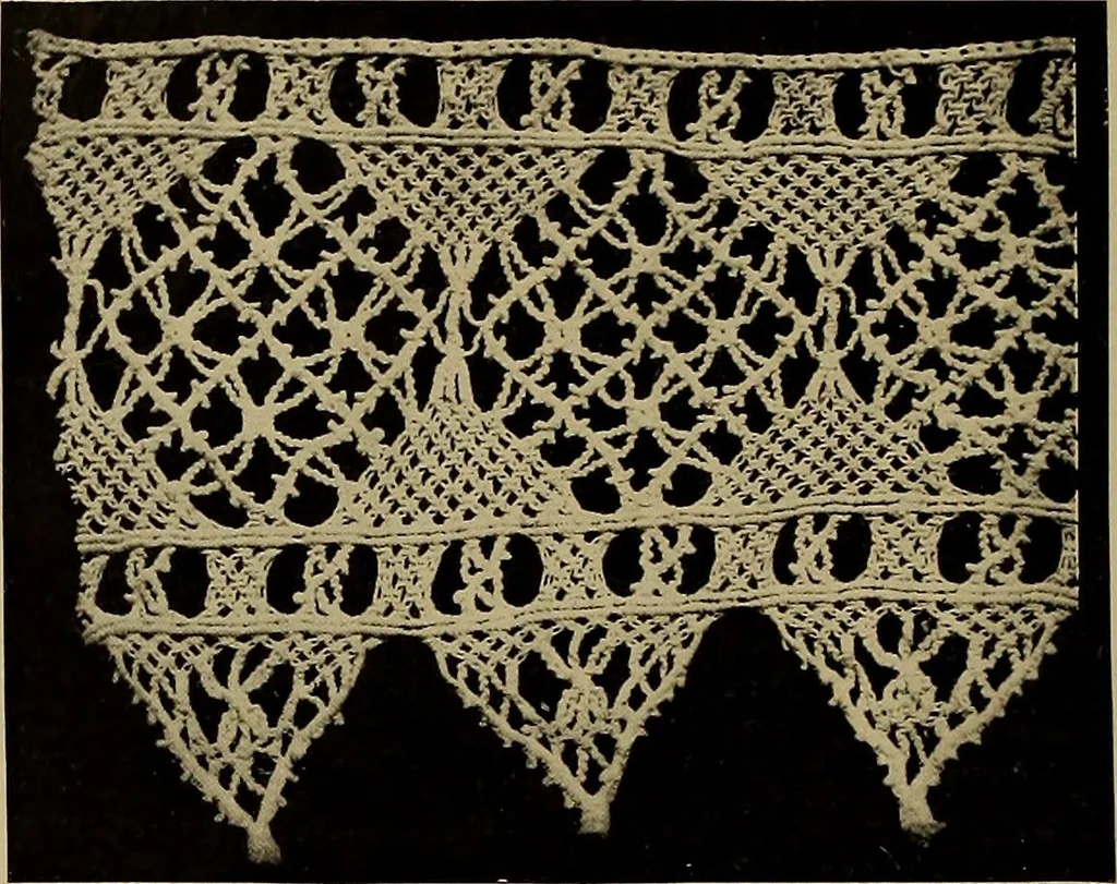 An illustration from A history of hand-made lace : Dealing with the origin of lace, the growth of the great lace centres, the mode of manufacture, the methods of distinguishing and the care of various kinds of lace ..., 1900, leaf 223