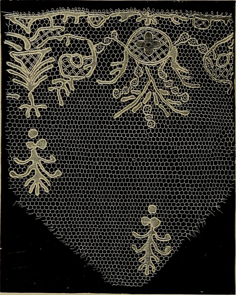 An illustration from A history of hand-made lace : Dealing with the origin of lace, the growth of the great lace centres, the mode of manufacture, the methods of distinguishing and the care of various kinds of lace ..., 1900, leaf 225