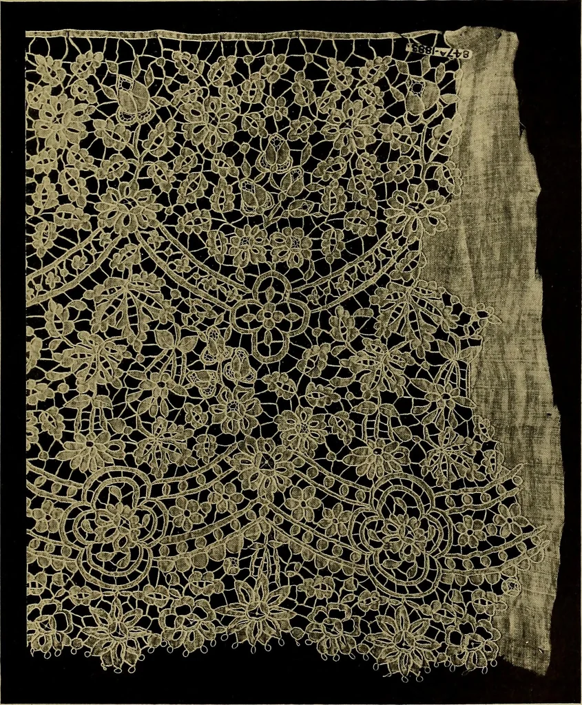 An illustration from A history of hand-made lace : Dealing with the origin of lace, the growth of the great lace centres, the mode of manufacture, the methods of distinguishing and the care of various kinds of lace ..., 1900, leaf 226