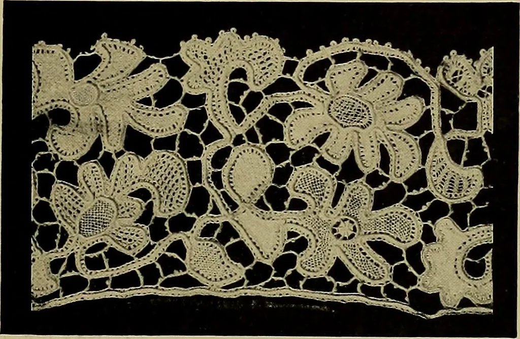 An illustration from A history of hand-made lace : Dealing with the origin of lace, the growth of the great lace centres, the mode of manufacture, the methods of distinguishing and the care of various kinds of lace ..., 1900, leaf 234