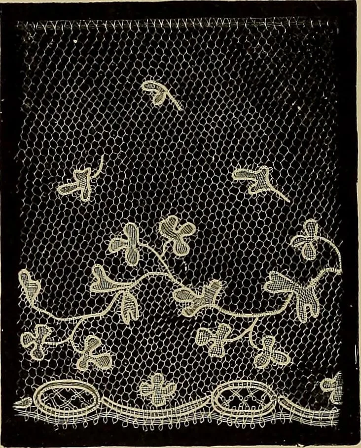 An illustration from A history of hand-made lace : Dealing with the origin of lace, the growth of the great lace centres, the mode of manufacture, the methods of distinguishing and the care of various kinds of lace ..., 1900, leaf 235