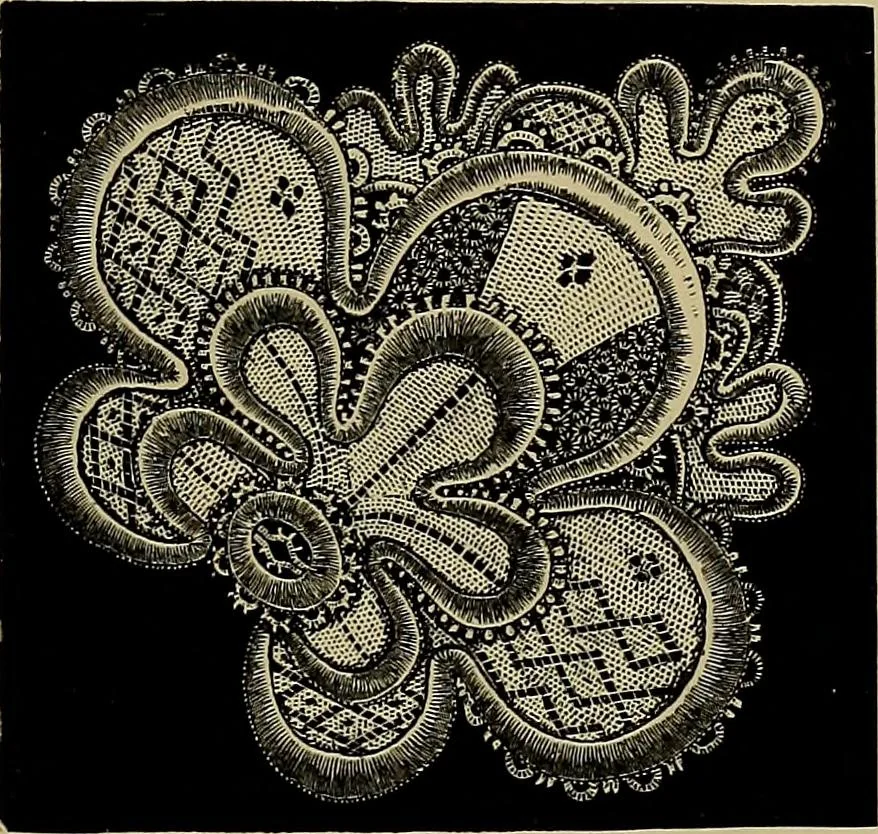 An illustration from A history of hand-made lace : Dealing with the origin of lace, the growth of the great lace centres, the mode of manufacture, the methods of distinguishing and the care of various kinds of lace ..., 1900, leaf 240
