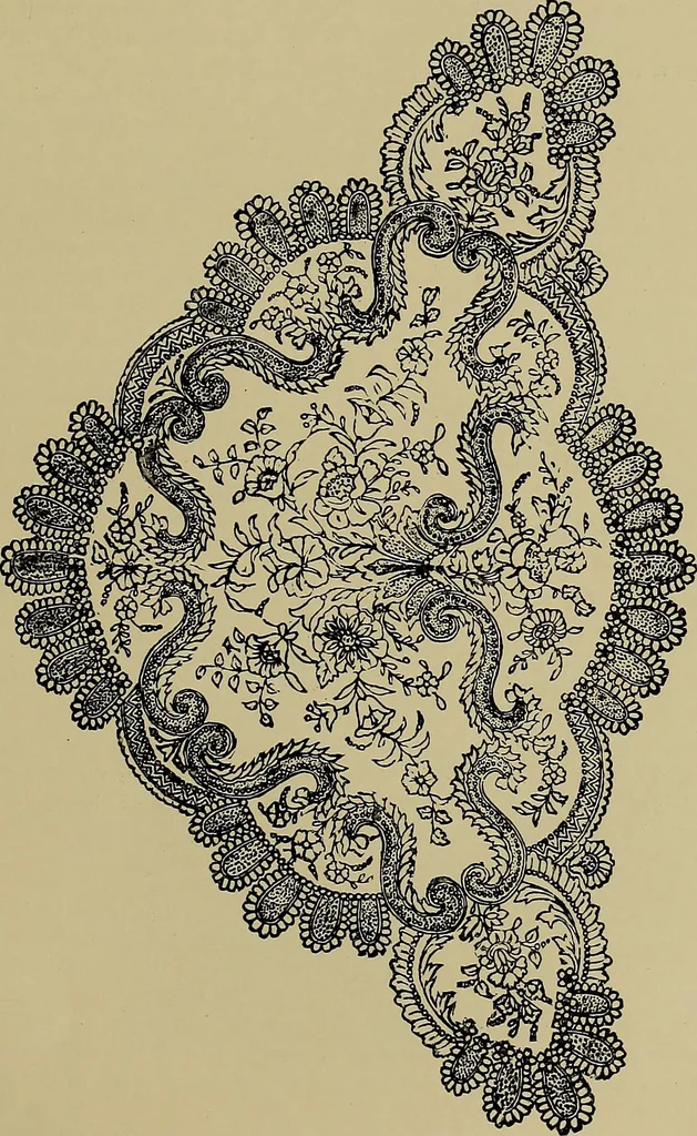 An illustration from A history of hand-made lace : Dealing with the origin of lace, the growth of the great lace centres, the mode of manufacture, the methods of distinguishing and the care of various kinds of lace ..., 1900, leaf 242