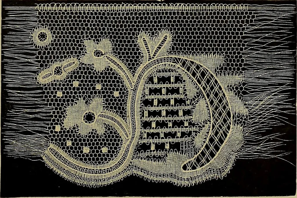 An illustration from A history of hand-made lace : Dealing with the origin of lace, the growth of the great lace centres, the mode of manufacture, the methods of distinguishing and the care of various kinds of lace ..., 1900, leaf 244
