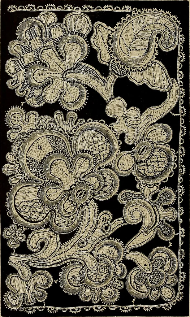 An illustration from A history of hand-made lace : Dealing with the origin of lace, the growth of the great lace centres, the mode of manufacture, the methods of distinguishing and the care of various kinds of lace ..., 1900, leaf 249