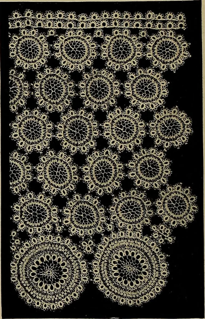 An illustration from A history of hand-made lace : Dealing with the origin of lace, the growth of the great lace centres, the mode of manufacture, the methods of distinguishing and the care of various kinds of lace ..., 1900, leaf 253