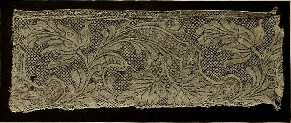 An illustration from A history of hand-made lace : Dealing with the origin of lace, the growth of the great lace centres, the mode of manufacture, the methods of distinguishing and the care of various kinds of lace ..., 1900, leaf 255