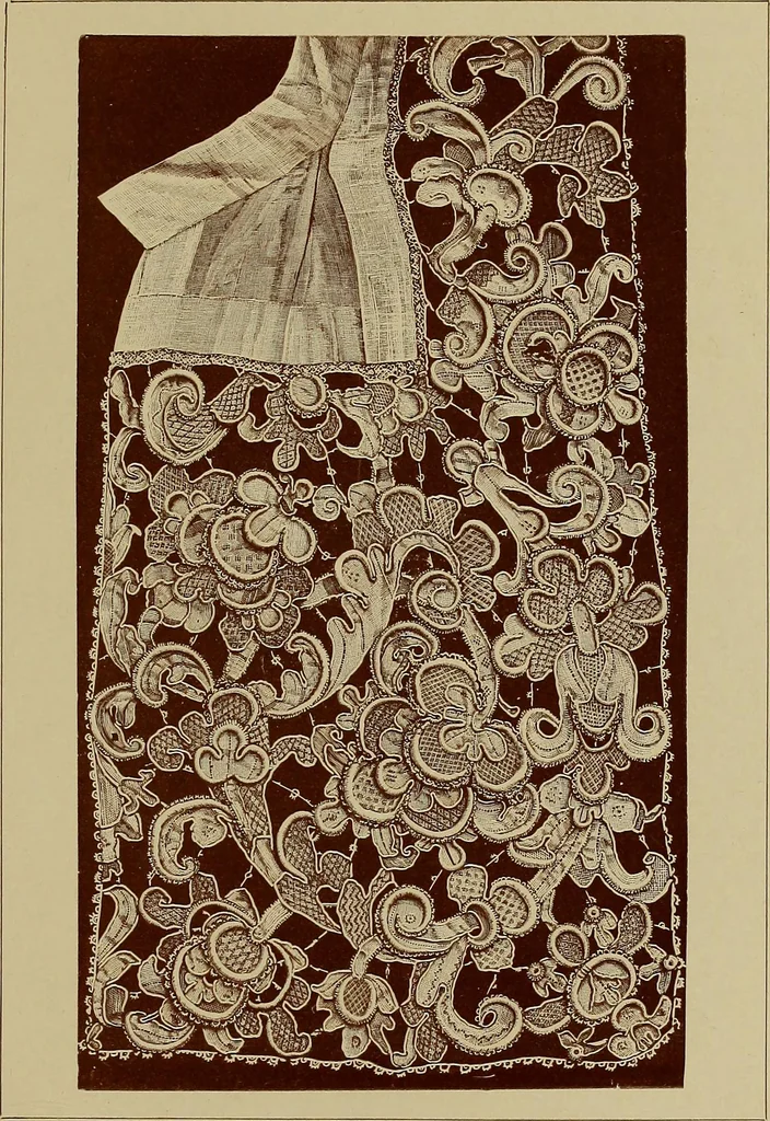 An illustration from A history of hand-made lace : Dealing with the origin of lace, the growth of the great lace centres, the mode of manufacture, the methods of distinguishing and the care of various kinds of lace ..., 1900, leaf 256