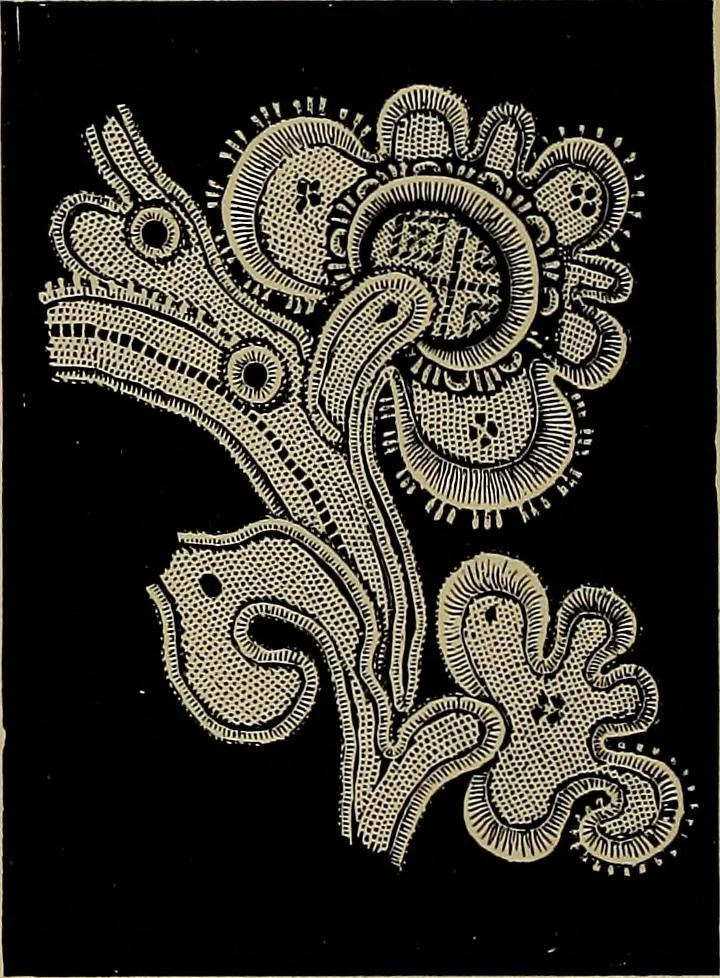 An illustration from A history of hand-made lace : Dealing with the origin of lace, the growth of the great lace centres, the mode of manufacture, the methods of distinguishing and the care of various kinds of lace ..., 1900, leaf 267