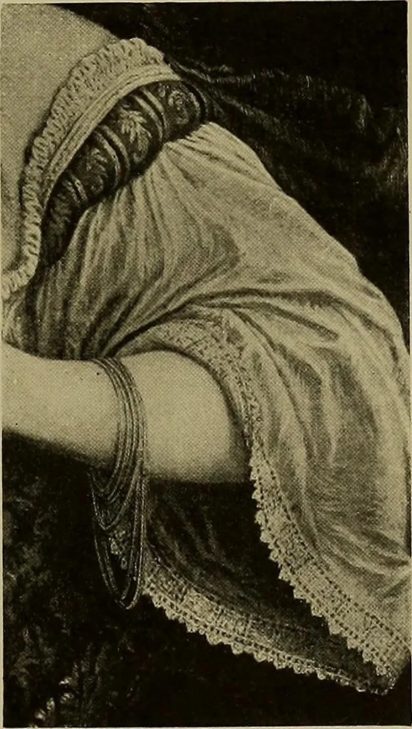 An illustration from A history of hand-made lace : Dealing with the origin of lace, the growth of the great lace centres, the mode of manufacture, the methods of distinguishing and the care of various kinds of lace ..., 1900, leaf 32