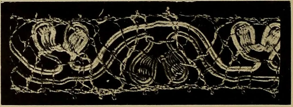 An illustration from A history of hand-made lace : Dealing with the origin of lace, the growth of the great lace centres, the mode of manufacture, the methods of distinguishing and the care of various kinds of lace ..., 1900, leaf 41
