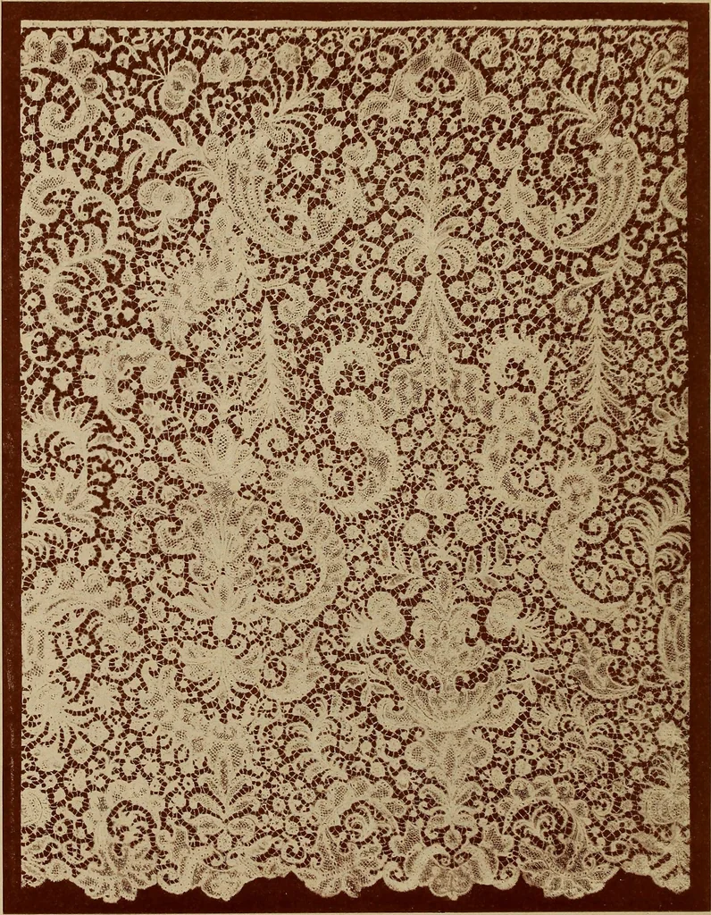 An illustration from A history of hand-made lace : Dealing with the origin of lace, the growth of the great lace centres, the mode of manufacture, the methods of distinguishing and the care of various kinds of lace ..., 1900, leaf 43