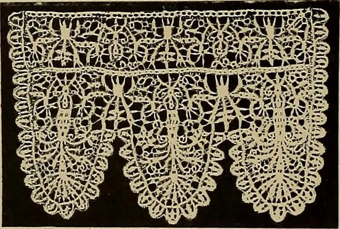 An illustration from A history of hand-made lace : Dealing with the origin of lace, the growth of the great lace centres, the mode of manufacture, the methods of distinguishing and the care of various kinds of lace ..., 1900, leaf 45